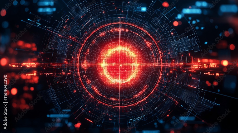 A mesmerizing abstract concept of a glowing red core surrounded by intricate digital circuitry, evoking themes of innovation, technology, and connectivity. Generative ai illustration. A mesmerizing abstract concept of a glowing red core surrounded by intricate digital circuitry, evoking themes of innovation, technology, and connectivity. Generative ai illustration.