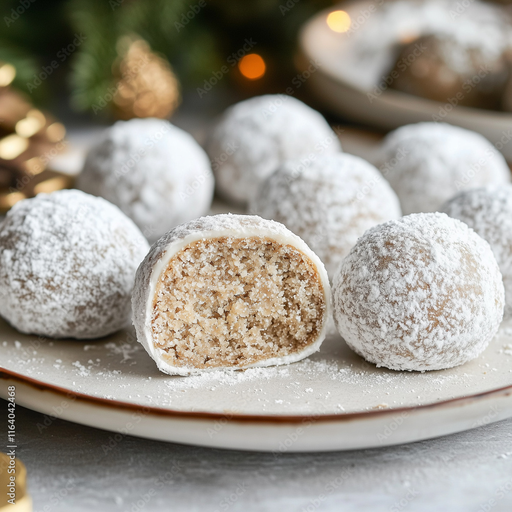 Gingerbread Snowball Cookies on Elegant Plate Gingerbread Snowball Cookies on Elegant Plate