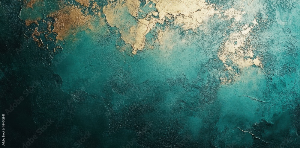 An abstract textured background with teal and gold hues, evoking a serene atmosphere.