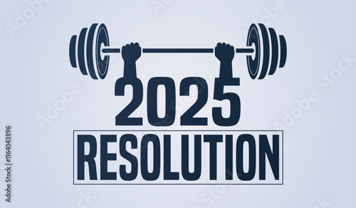 2025 New Year Resolution banner featuring bold typography and bold sign crafted from dumbell gym workout equipment, inspiring fitness, strength, and new year motivation