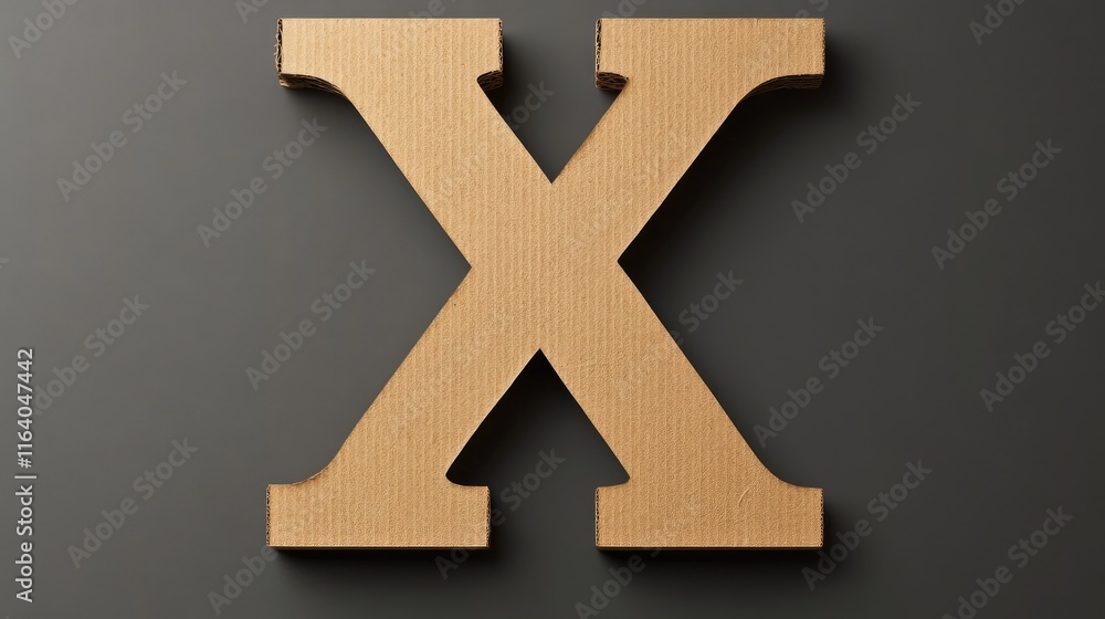 Fototapeta premium Cardboard letter X isolated on dark background showcasing 3D texture and design suitable for creative projects and typography concepts