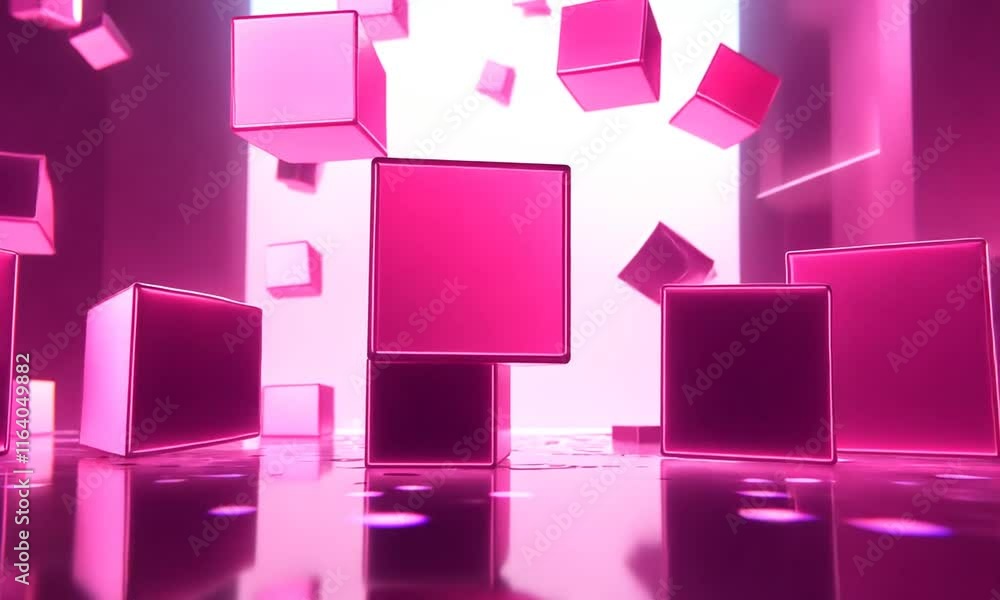 Pink glass cubes floating in a bright space. Pink glass cubes floating in a bright space.