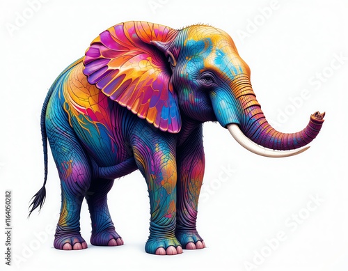 beautiful illustration of a elephant with colorful, high resolution, 4k, on a white background photo