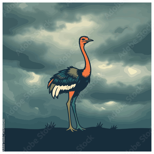 Ostrich icon vector line art illustration