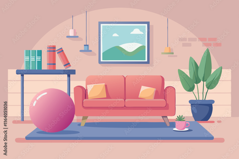 Bright and Playful Living Room Design with Pink Sofa and Vibrant Decor Accents. Bright and Playful Living Room Design with Pink Sofa and Vibrant Decor Accents.