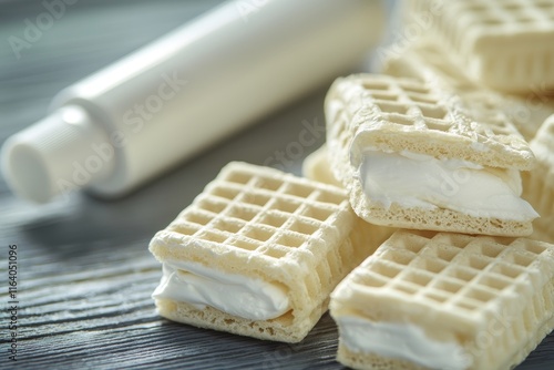 April Fool's foodCookies smeared with toothpaste displayed on a wooden board photo