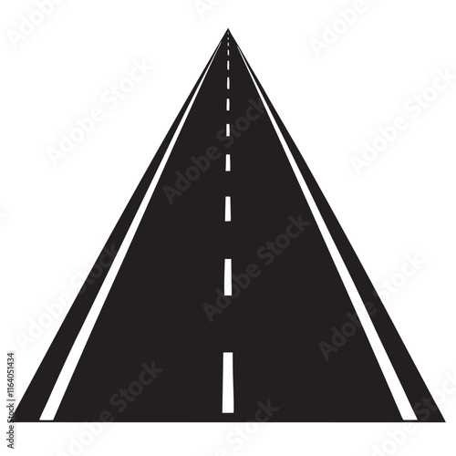 Isolated black colorcurved road or highway with dividing markings silhouette
