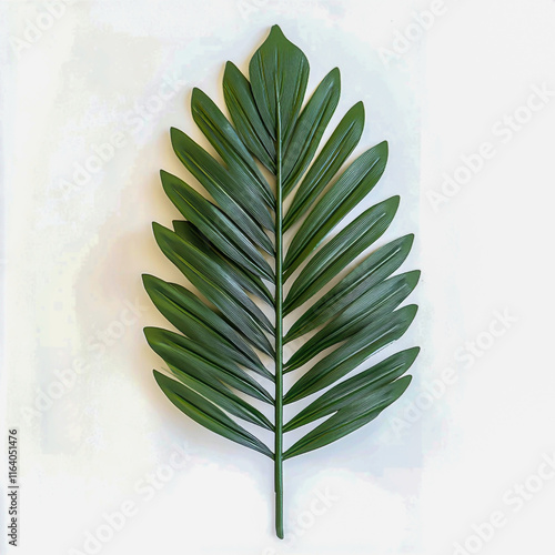 Tropical green palm leaf, cut out on white background. photo