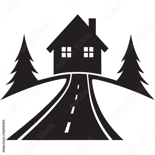 Isolated black colorcurved road or highway with dividing markings silhouette