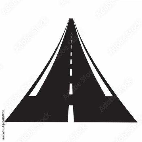 Isolated black colorcurved road or highway with dividing markings pictogram