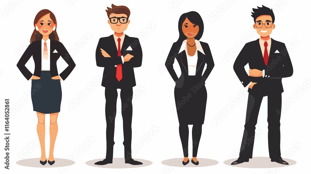 Professional Business Concept Icons with Diverse Business People in Action Professional Business Concept Icons with Diverse Business People in Action