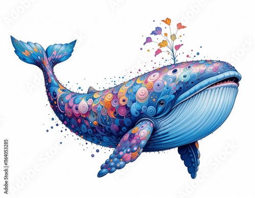 beautiful illustration of a whale with colorful, high resolution, 4k, on a white background photo