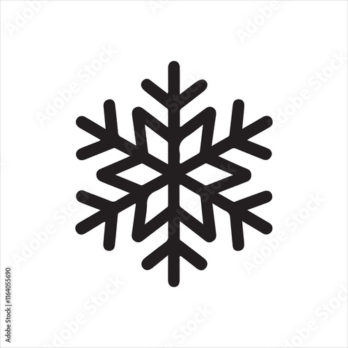 A vector illustration of a snowflake icon set in silhouette style, with a white background. The icons include a snowflake, a snowman, a skier, a ski lift, and a hot chocolate mug. The snowflake and sn