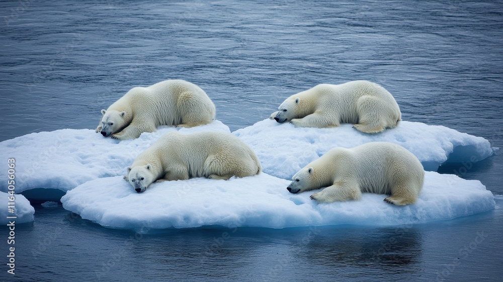 Fototapeta premium Polar Bears Resting on Icebergs Amidst Melting Ice Caps