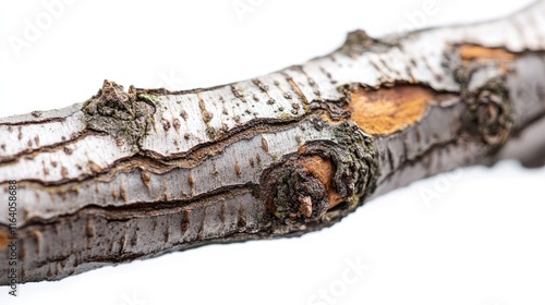 Detailed closeup of willow bark highlighting its texture and natural variations on a clean white background photo