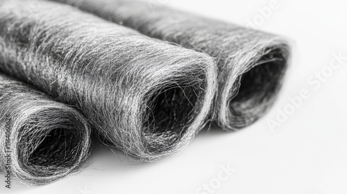 316L Stainless Steel Wool Soft Wire Rolls on Clean White Background Perfect for Cleaning and Polishing Applications photo