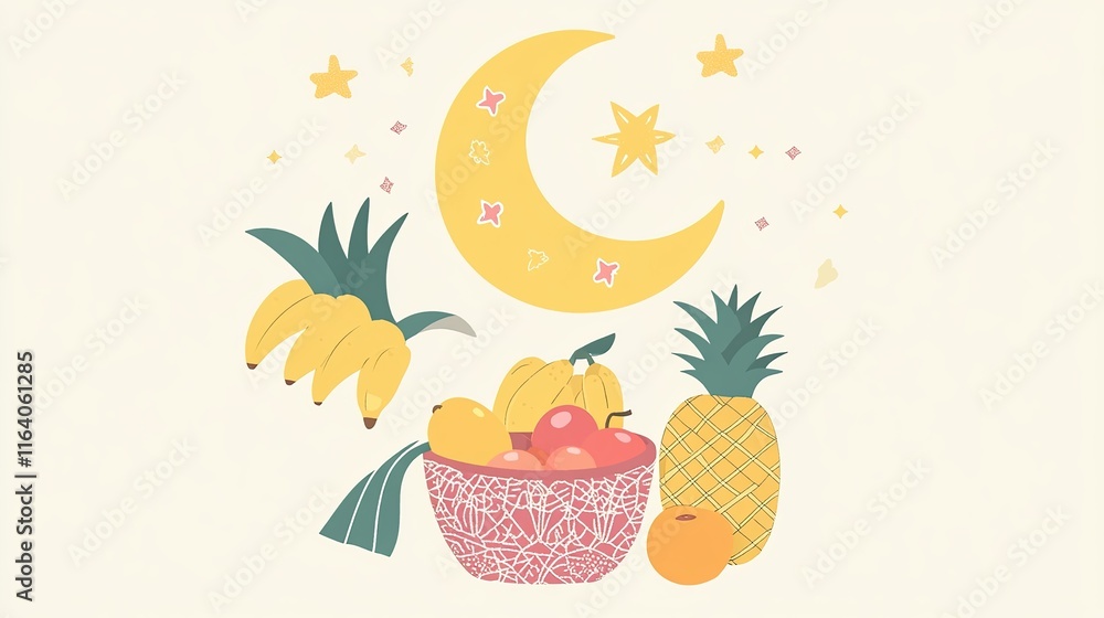illustration of Fresh fruit for healthy iftar in Ramadhan Karim illustration of Fresh fruit for healthy iftar in Ramadhan Karim
