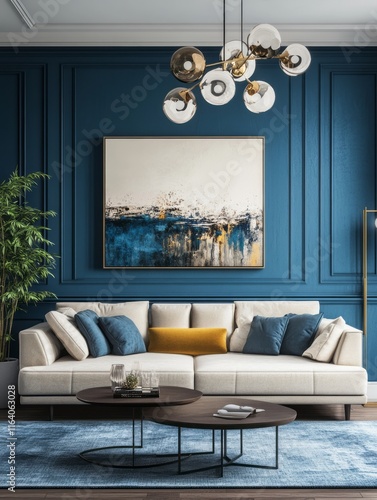Modern Living Room Interior Design With Blue Walls