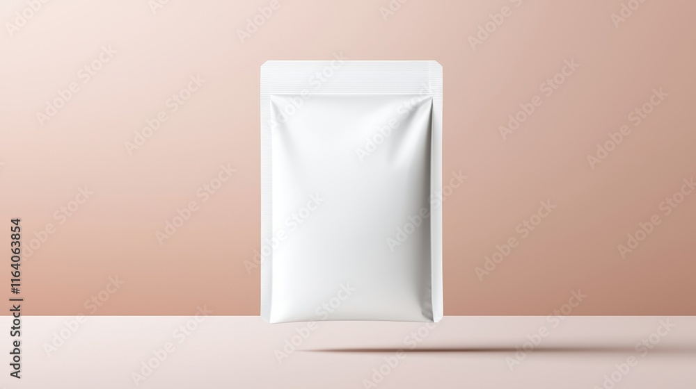 Food packaging bag mock-up concept in a minimalist style. Blank packaging on a smooth surface with a soft background Food packaging bag mock-up concept in a minimalist style. Blank packaging on a smooth surface with a soft background