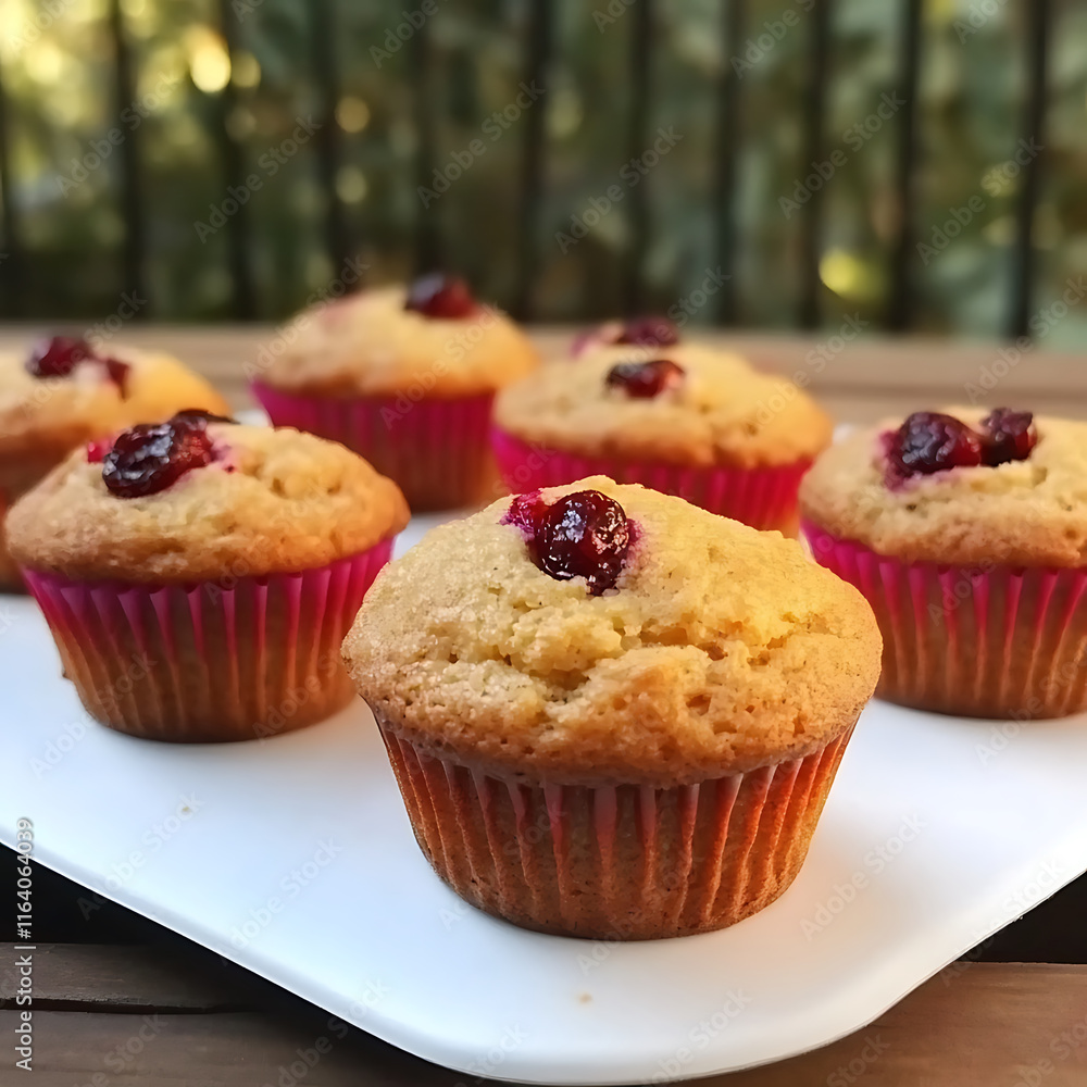 Delicious muffins topped with cranberries, perfect for any occasion. These golden treats are moist and fluffy, ideal for breakfast or sweet snack Delicious muffins topped with cranberries, perfect for any occasion. These golden treats are moist and fluffy, ideal for breakfast or sweet snack