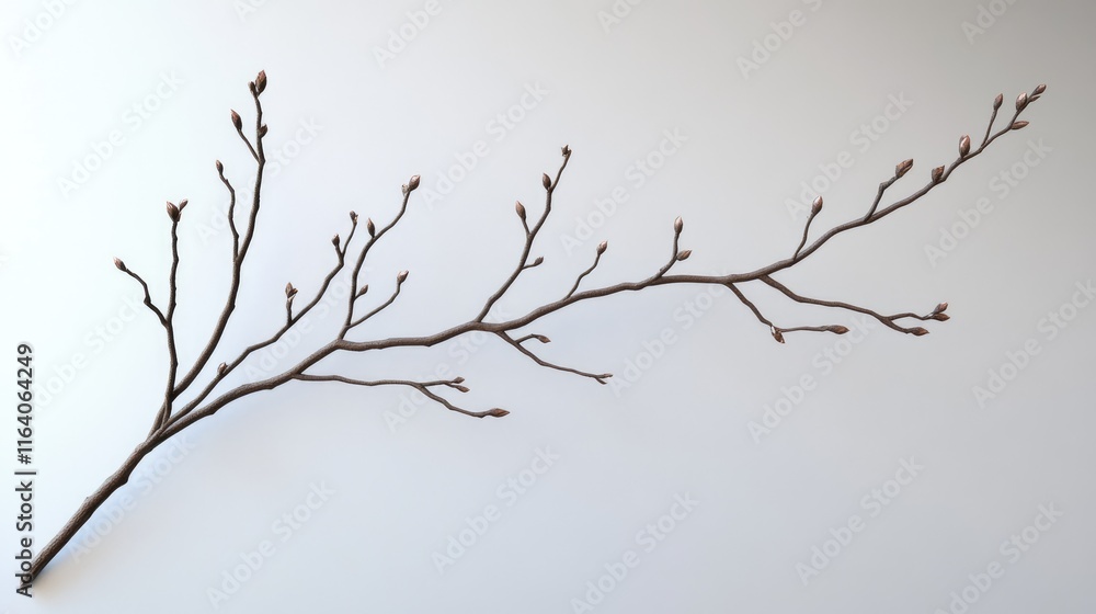 Obraz premium Willow flower buds on a bare branch showcasing early spring growth and delicate natural beauty against a minimalistic background