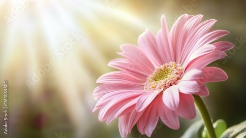 Delicate pink flower illuminated by sunlight showcasing soft petals and vibrant colors in a serene natural setting.
