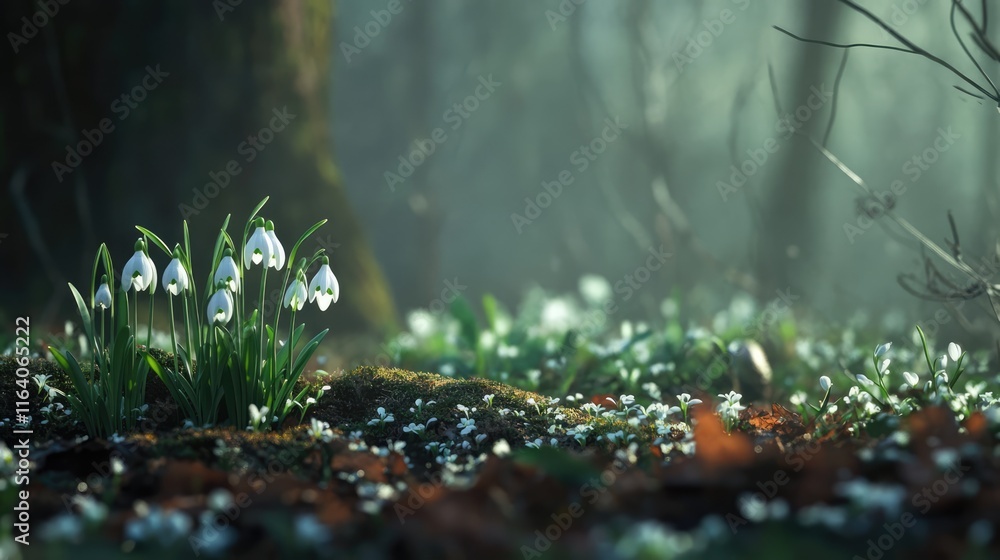 delicate wild snowdrops blooming in a lush forest under soft light showcasing nature's beauty and tranquility in springtime setting delicate wild snowdrops blooming in a lush forest under soft light showcasing nature's beauty and tranquility in springtime setting