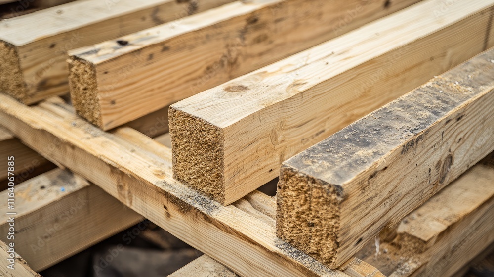 Wooden 2X4 Framing Lumber Stacked at Construction Site Ready for Use Wooden 2X4 Framing Lumber Stacked at Construction Site Ready for Use