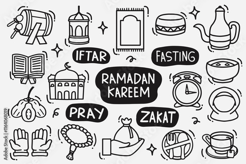 set of ramadan doodle good for background, wallpaper, icon, element doodle, etc