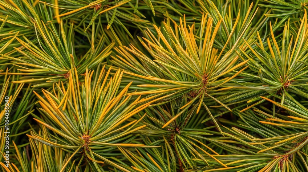 Vibrant close-up of evergreen pine needles showcasing autumn colors in a serene mountainous landscape perfect for seasonal themes Vibrant close-up of evergreen pine needles showcasing autumn colors in a serene mountainous landscape perfect for seasonal themes