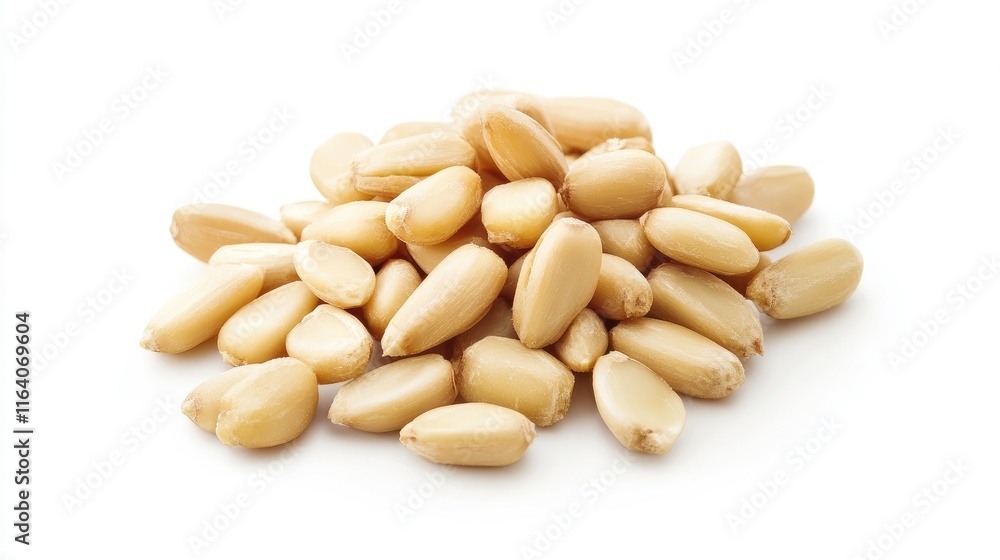 Pine nuts on white background ideal for culinary use and decorative crafts showcasing their natural texture and color Pine nuts on white background ideal for culinary use and decorative crafts showcasing their natural texture and color
