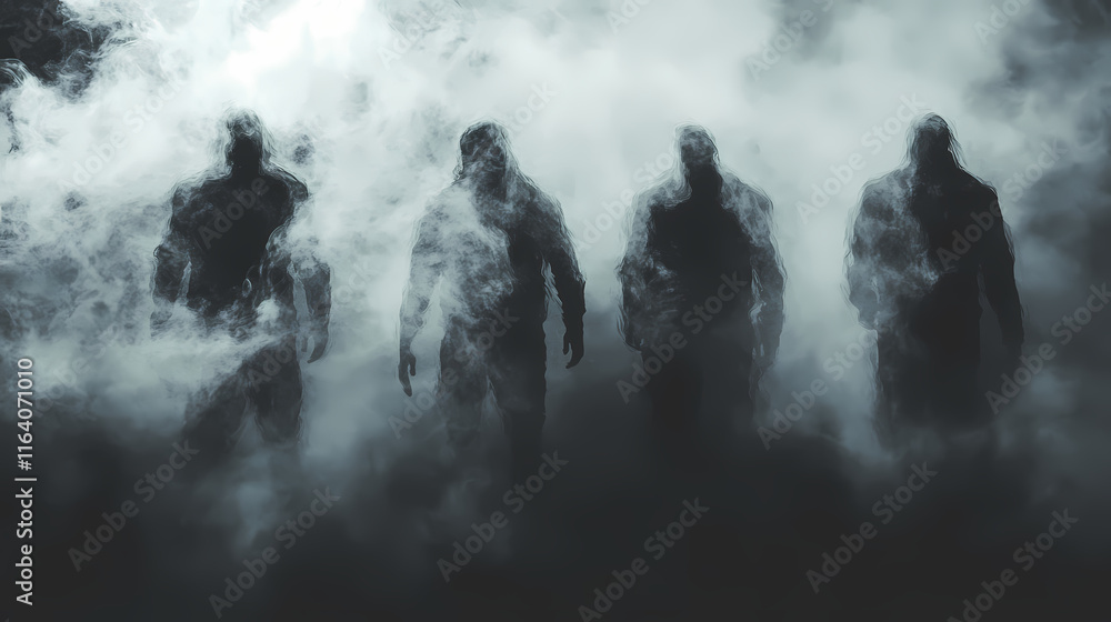 Four shadowy figures fade into smoke on a transparent background, perfect for halloween and horror projects. Wraithlike. Illustration Four shadowy figures fade into smoke on a transparent background, perfect for halloween and horror projects. Wraithlike. Illustration