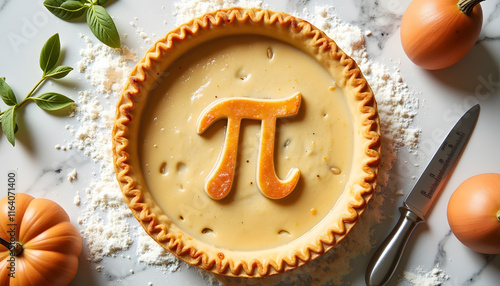 Creative pie baking with pi symbol in modern kitchen, Pi Day celebration photo