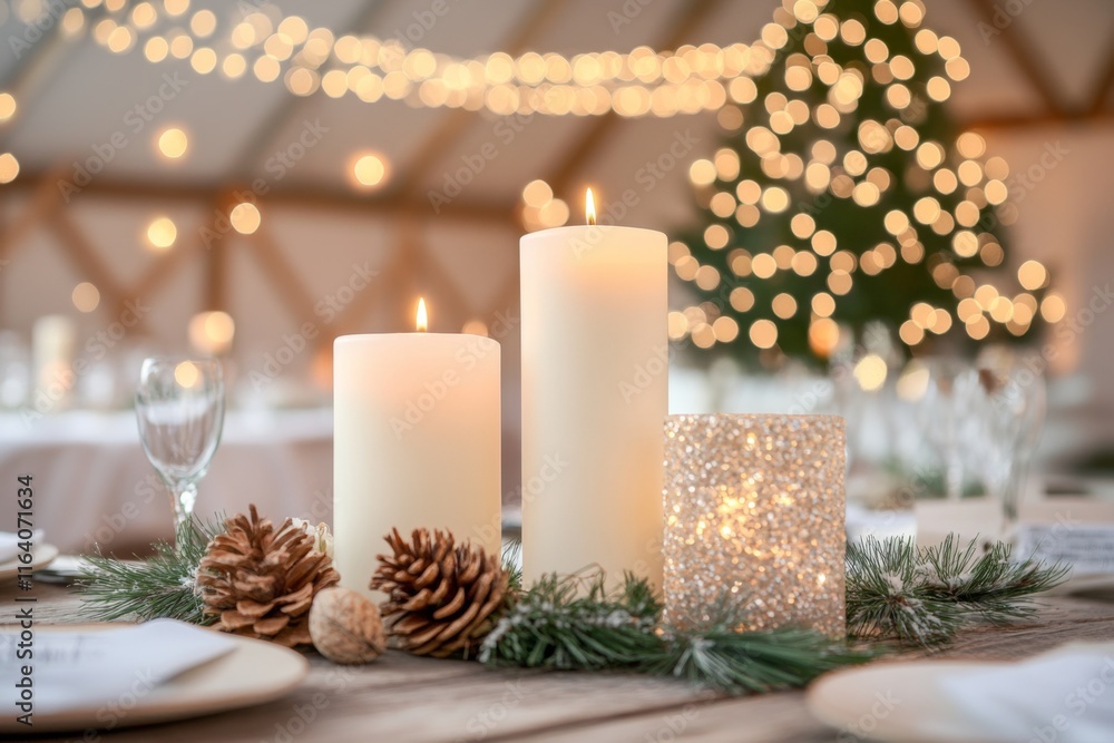 A detailed shot of ivory candles placed on a rustic wooden table, creating a warm and inviting ambiance A detailed shot of ivory candles placed on a rustic wooden table, creating a warm and inviting ambiance