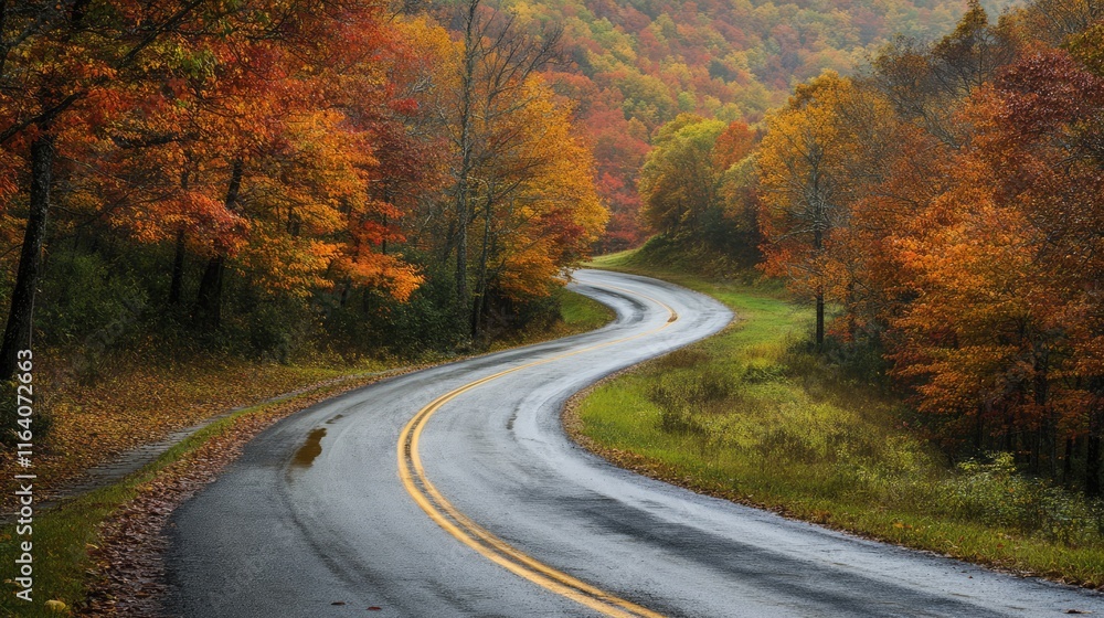 scenic winding road through vibrant autumn forest on a mountainside capturing fall colors and tranquil nature atmosphere scenic winding road through vibrant autumn forest on a mountainside capturing fall colors and tranquil nature atmosphere