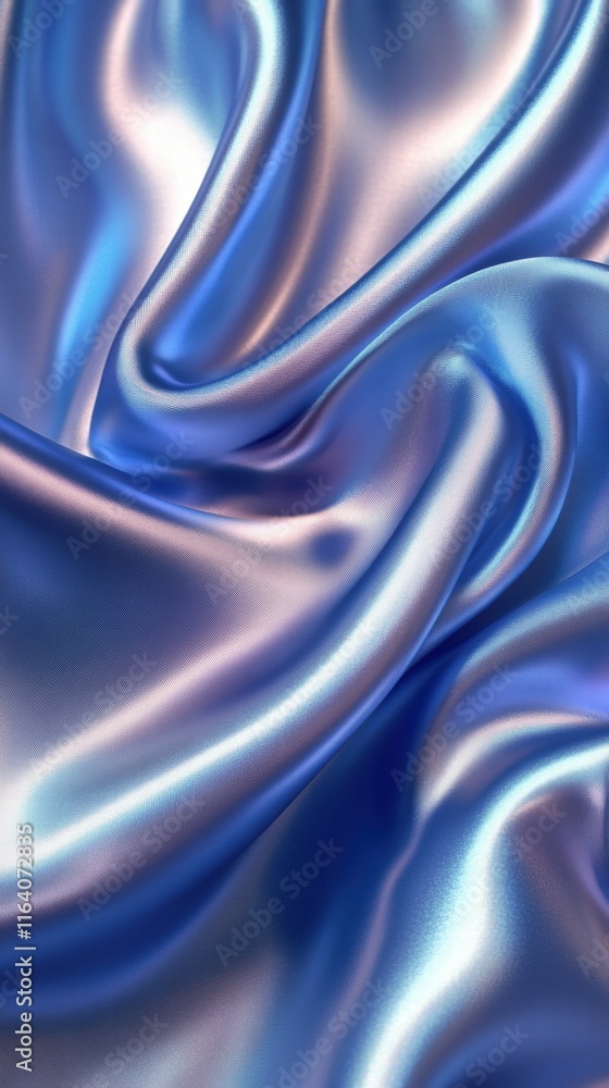 Fototapeta premium A close-up of flowing blue satin fabric with a shiny, smooth texture.