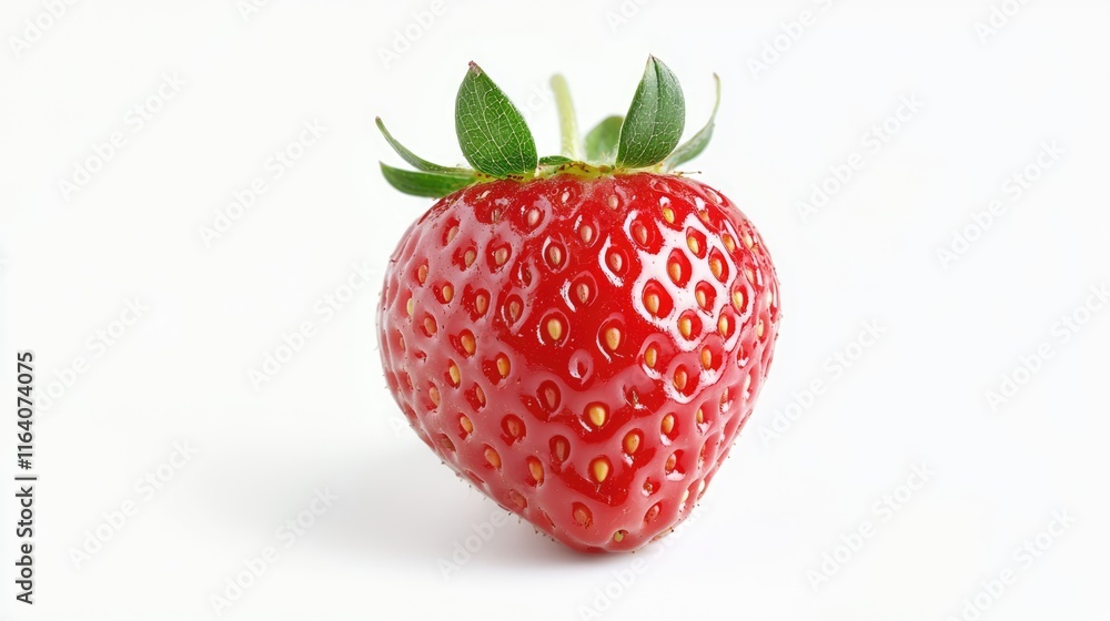 Fresh wild strawberry with vibrant red color and green leaves isolated on a clean white background showcasing its natural beauty and detail. Fresh wild strawberry with vibrant red color and green leaves isolated on a clean white background showcasing its natural beauty and detail.