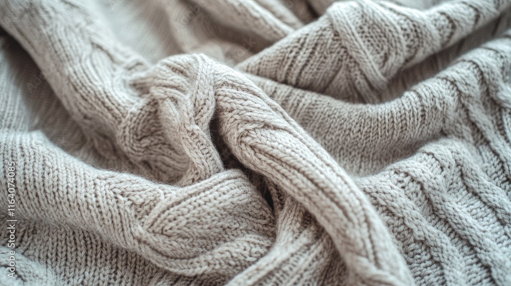 Cozy winter scene featuring a soft gray beige knit blanket showcasing texture and warmth for home comfort themes Cozy winter scene featuring a soft gray beige knit blanket showcasing texture and warmth for home comfort themes