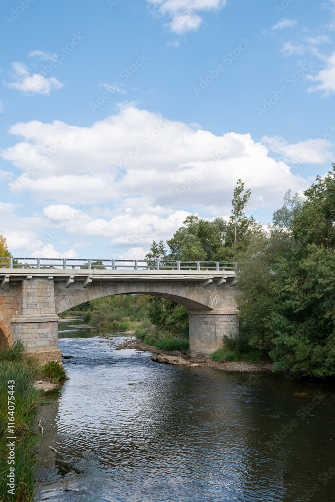 Bridge over the Porma River in the town of Puente Villarente de Villaturiel on the Camino de Santiago in the Province of Leon