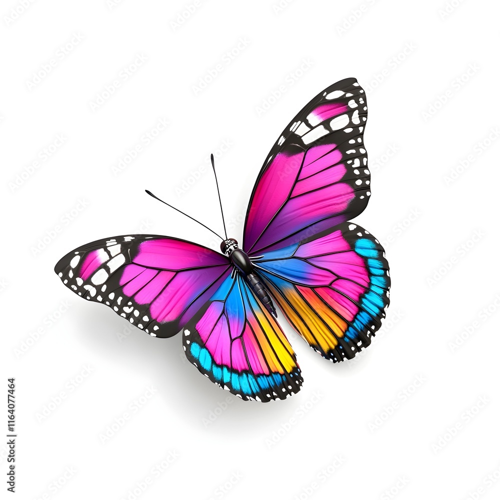 Obraz premium Colorful butterfly with blue, pink and yellow wings