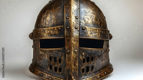 Antique Bronze Medieval Knight Helmet 3D Model Render photo