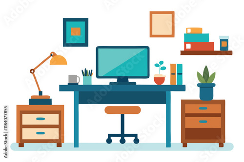 Office furniture icons and illustrations set