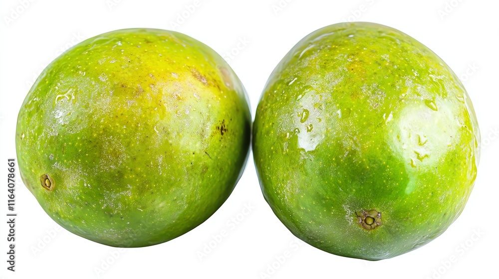 Two fresh green mangoes on a white isolated background. Two fresh green mangoes on a white isolated background.