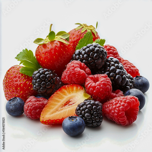 Mix berries with a slice Mix berries isolate on white background. photo