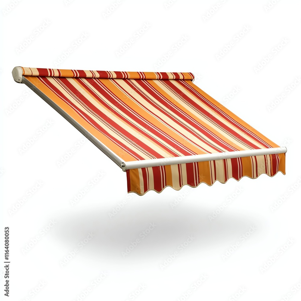 A colorful striped retractable awning extending outward, providing shade and enhancing outdoor spaces. A colorful striped retractable awning extending outward, providing shade and enhancing outdoor spaces.
