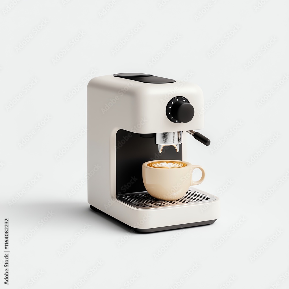 A sleek, modern espresso machine with a light design, featuring a cup of coffee ready for enjoyment. A sleek, modern espresso machine with a light design, featuring a cup of coffee ready for enjoyment.