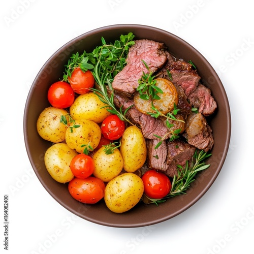 Beef pot roast with carrots and potatoes, isolated on a transparent background. photo