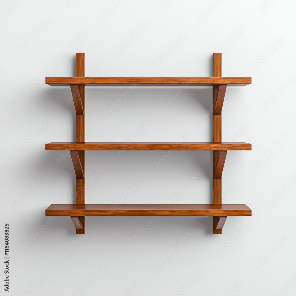 A minimalist wooden shelf design with three horizontal levels, perfect for displaying decor or organizing items. A minimalist wooden shelf design with three horizontal levels, perfect for displaying decor or organizing items.
