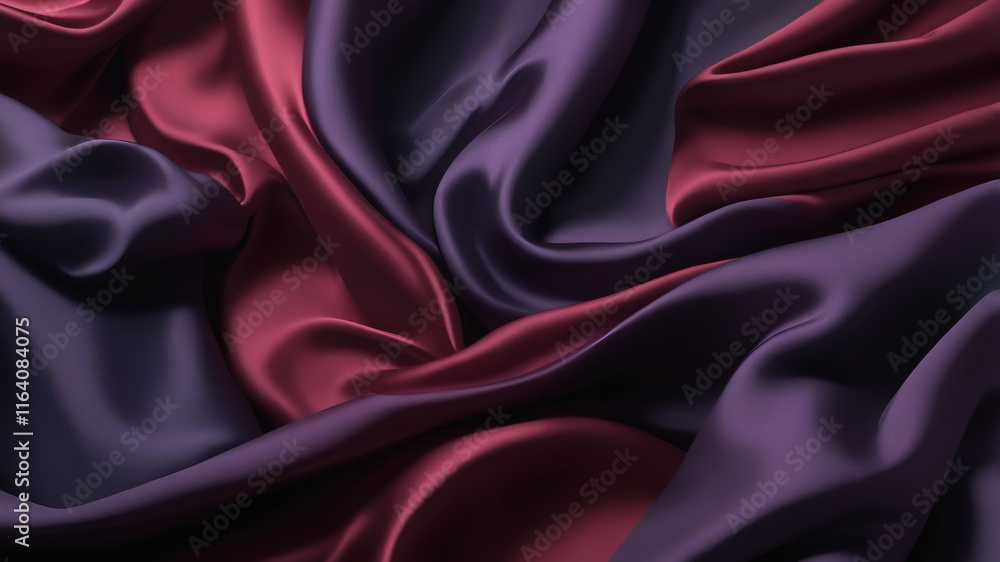 Obraz premium Luxurious dark red and purple silk fabric, with dramatic folds and a rich texture. The lighting enhances the fluidity of the fabric, casting beautiful light and shadow contrasts.