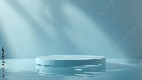 Pale blue podium with water reflections creates a calming mockup designed for effective summer product marketing